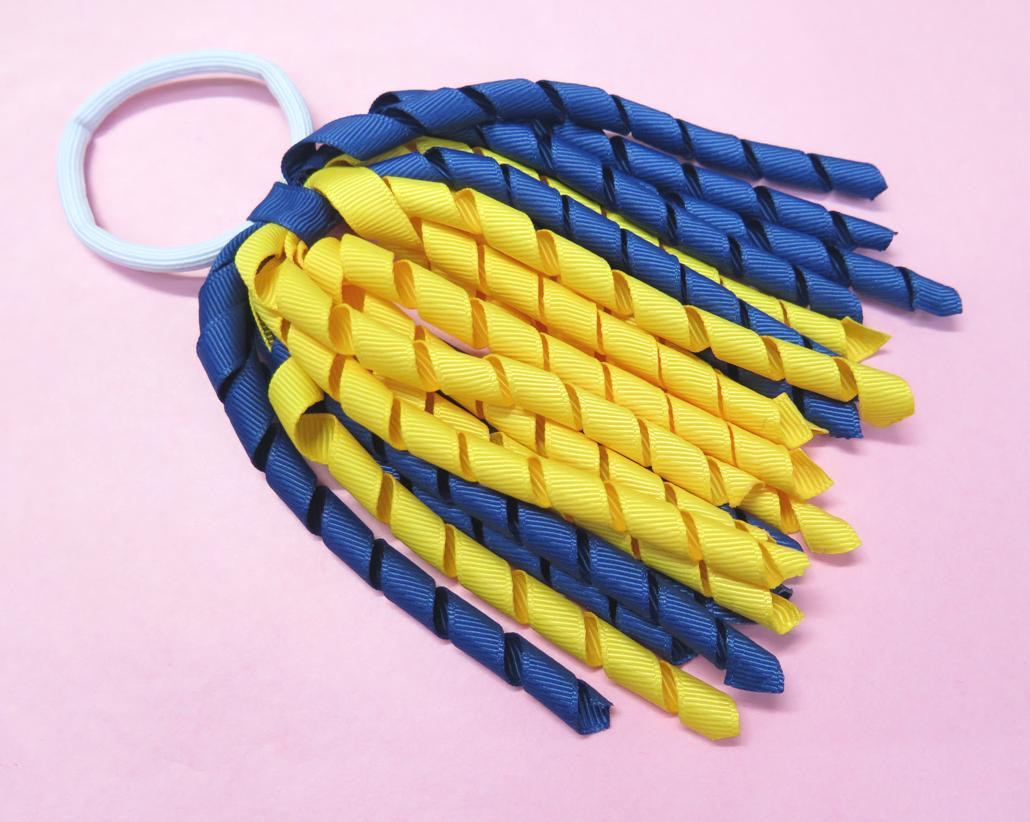 School Colours Hair Accessories Korker Large Tie Navy Yellow Navy